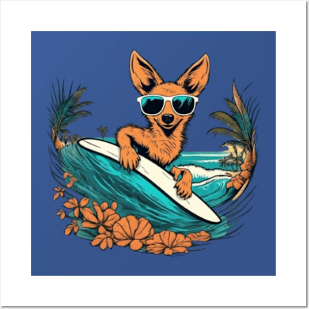 Cute surfing coyote gift ideas for kids and adults Wall Art by WeLoveAnimals